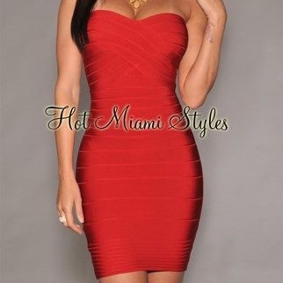 Hot Miami Styles Sexy Stretch Bandage Strapless Dress Date Party Miami Large - Picture 2 of 7